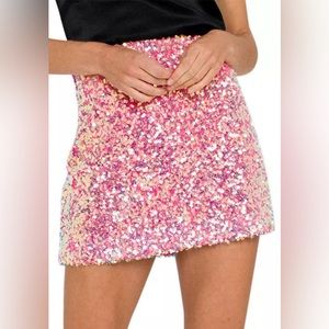 Endless Rose Pink Sequin Mini Skirt Large